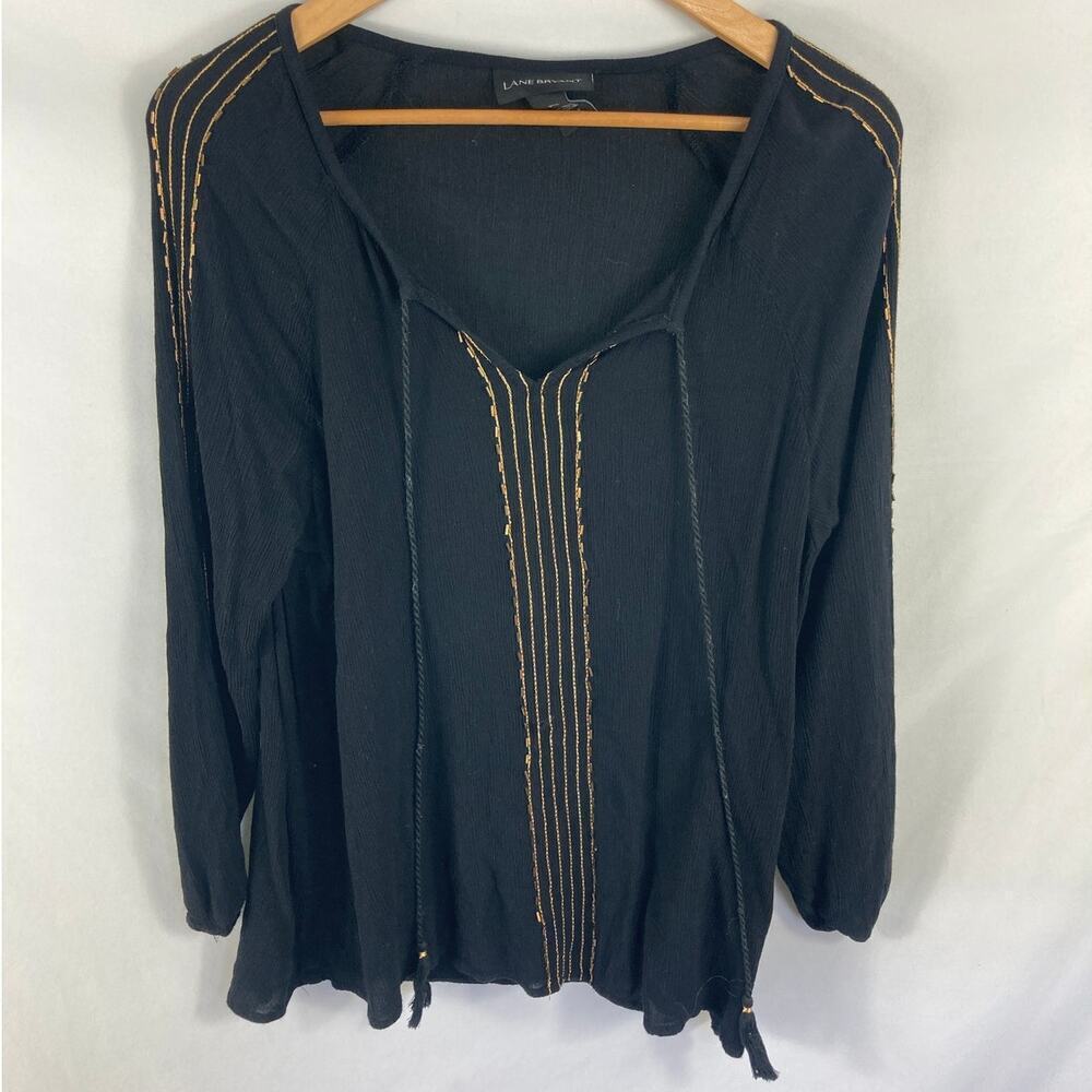 Lane Bryant Black Gold Beaded Embroidered Texture Blouse Size 14/16